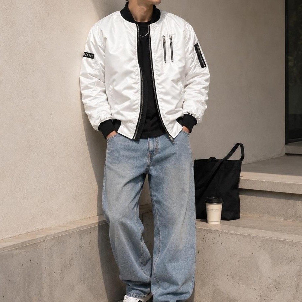 Bleecker & Mercer White Resistor MA-1 Bomber Jacket